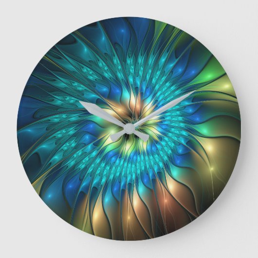 Lumineuze Fantasevloer, kleurrijk Abstract fractal Grote Klok (Voorkant)