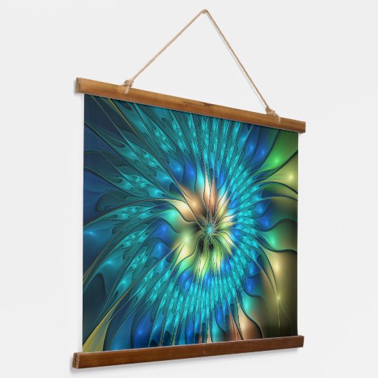 Lumineuze Fantasevloer, kleurrijk Abstract fractal Hangend Wandkleed (Gebogen)