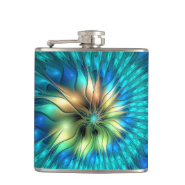 Lumineuze Fantasevloer, kleurrijk Abstract fractal Heupfles