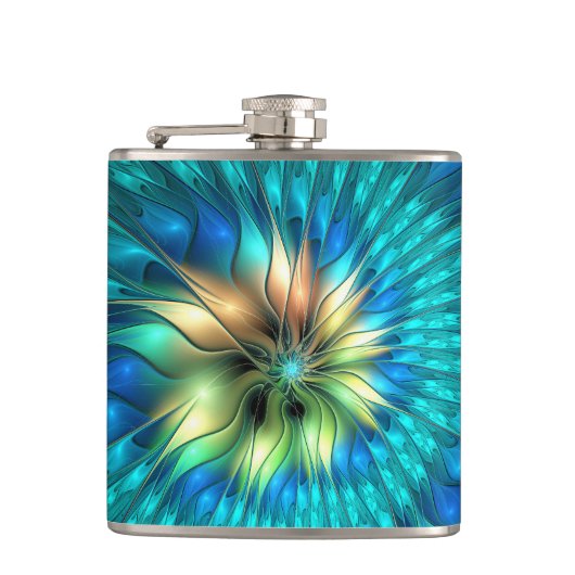 Lumineuze Fantasevloer, kleurrijk Abstract fractal Heupfles (Voorkant)