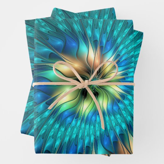 Lumineuze Fantasevloer, kleurrijk Abstract fractal Inpakpapier Vel (In situ)