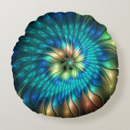 Lumineuze Fantasevloer, kleurrijk Abstract fractal Rond Kussen
