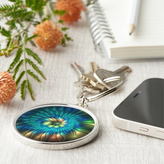 Lumineuze Fantasevloer, kleurrijk Abstract fractal Sleutelhanger (Zijkant)