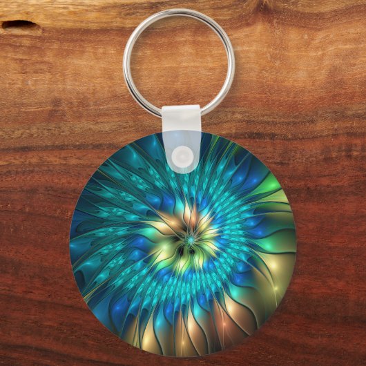 Lumineuze Fantasevloer, kleurrijk Abstract fractal Sleutelhanger (Achterkant)