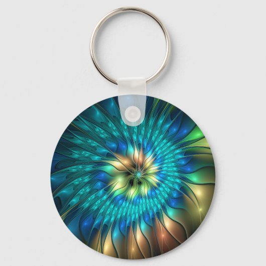 Lumineuze Fantasevloer, kleurrijk Abstract fractal Sleutelhanger (Achterkant)