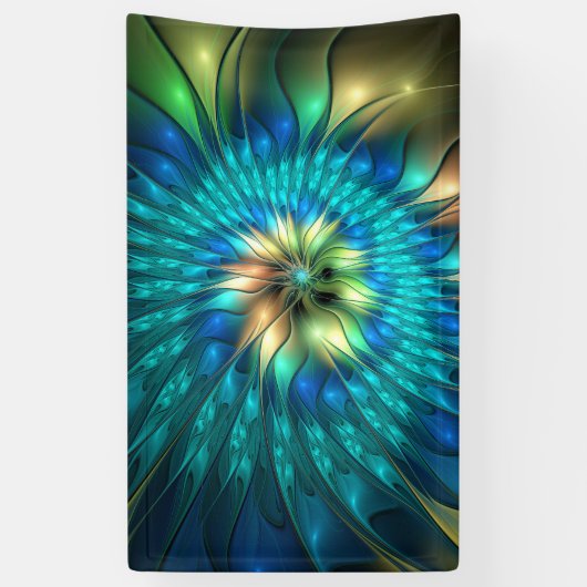 Lumineuze Fantasevloer, kleurrijk Abstract fractal Spandoek (Verticaal)