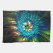 Lumineuze Fantasevloer, kleurrijk Abstract fractal Theedoek (Horizontaal)