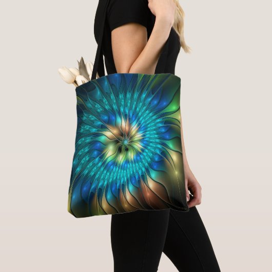 Lumineuze Fantasevloer, kleurrijk Abstract fractal Tote Bag (Dichtbij)