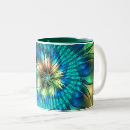 Lumineuze Fantasevloer, kleurrijk Abstract fractal Tweekleurige Koffiemok (Voorkant rechts)