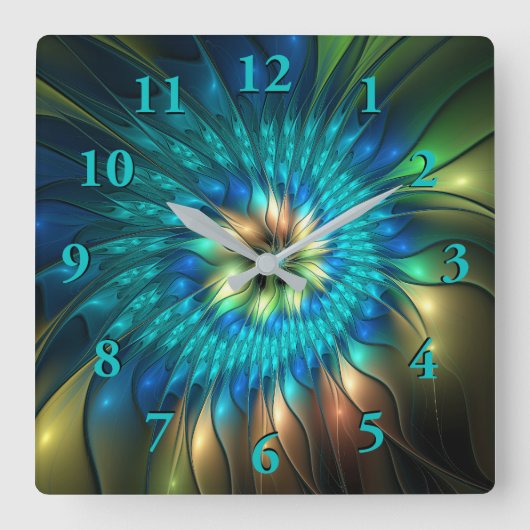 Lumineuze Fantasevloer, kleurrijk Abstract fractal Vierkante Klok (Voorkant)
