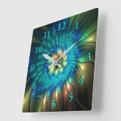 Lumineuze Fantasevloer, kleurrijk Abstract fractal Vierkante Klok (Hoek)
