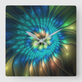 Lumineuze Fantasevloer, kleurrijk Abstract fractal Vierkante Klok (Voorkant)