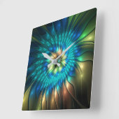 Lumineuze Fantasevloer, kleurrijk Abstract fractal Vierkante Klok (Hoek)