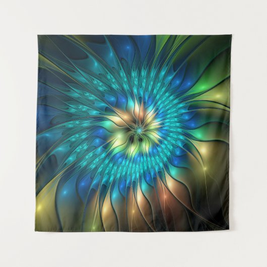 Lumineuze Fantasevloer, kleurrijk Abstract fractal Wandkleed (Voorkant)