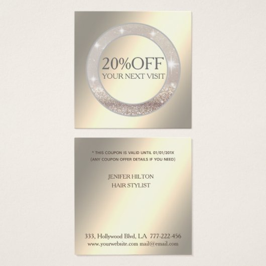 Lumineuze glitterige eenvoudige kortingskaart vierkante visitekaartjes (Voorkant /achterkant)