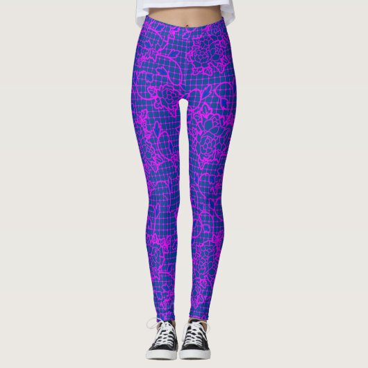 Lumineuze indigobloemen op Net.01.b Blue BG Leggings (Voorkant)