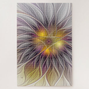 Lumineuze Kleurrijke Bloem, Abstract Moderne Fract Legpuzzel