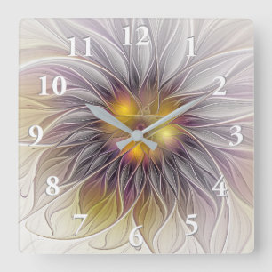 Lumineuze Kleurrijke Bloem, Abstract Moderne Fract Vierkante Klok