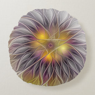 Lumineuze Kleurrijke Bloem, Abstracte Moderne Frac Rond Kussen