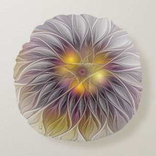 Lumineuze Kleurrijke Bloem, Abstracte Moderne Frac Rond Kussen