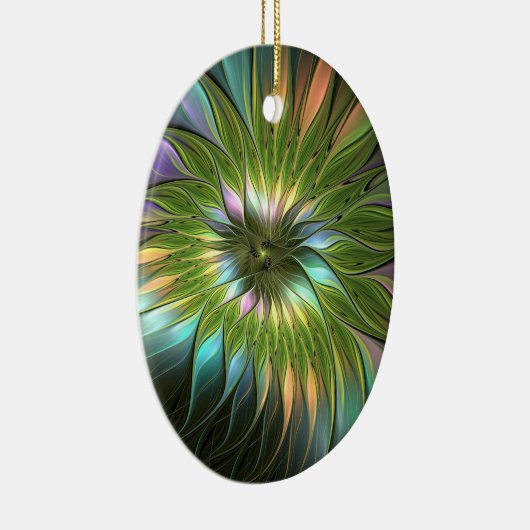 Lumineuze kleurrijke Fantasevloeistof fractal oval Keramisch Ornament (Rechts)