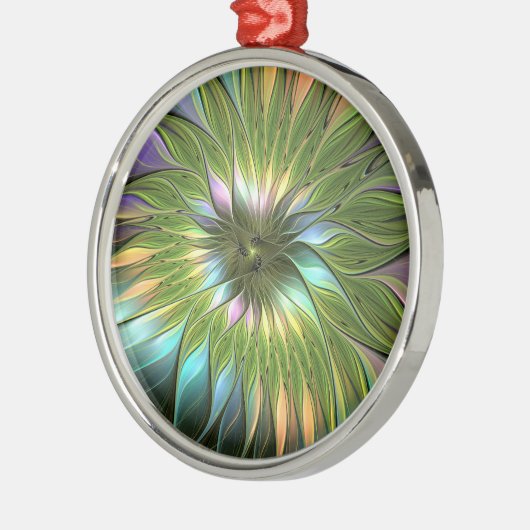 Lumineuze kleurrijke Fantasevloerfractie Ronde Metalen Ornament (Links)