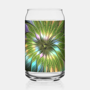 Lumineuze Kleurrijke Fantasie Bloem Fractale Kunst Blikvorm Glas