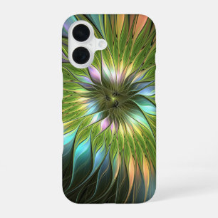 Lumineuze Kleurrijke Fantasie Bloem Fractale Kunst iPhone 16 Hoesje