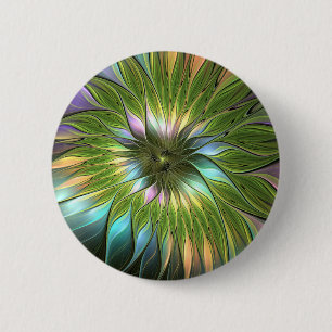 Lumineuze Kleurrijke Fantasie Bloem Fractale Kunst Ronde Button 5,7 Cm
