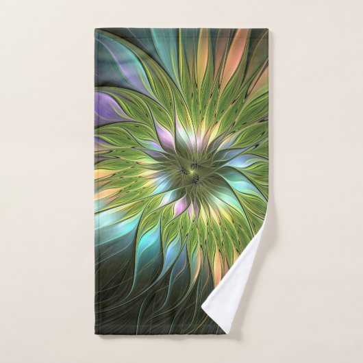 Lumineuze kleurrijke Fantasy Flower Fractal Art Bad Handdoek (Handdoek)