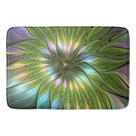 Lumineuze kleurrijke Fantasy Flower Fractal Art Badmat (Voorkant)