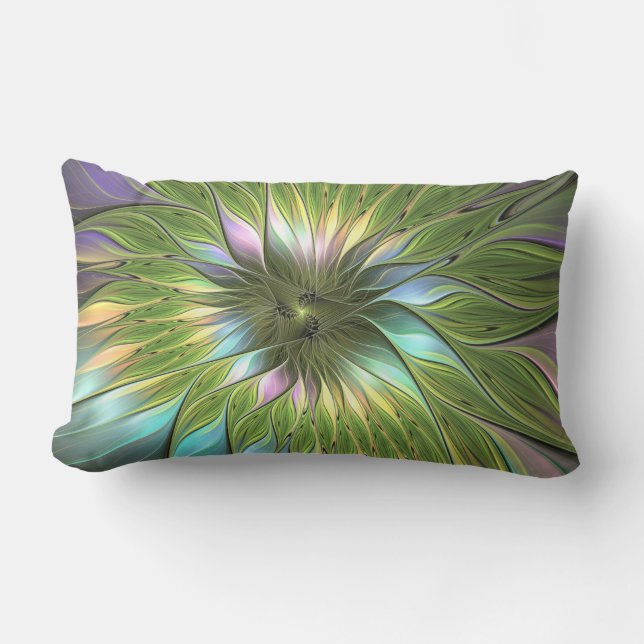 Lumineuze kleurrijke Fantasy Flower Fractal Art Buitenkussen (Voorkant)