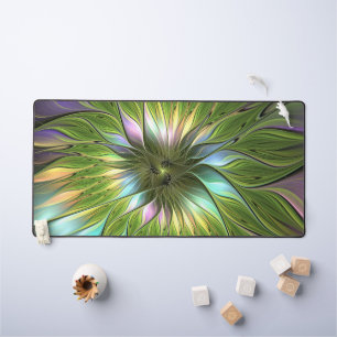 Lumineuze kleurrijke Fantasy Flower Fractal Art Bureaumat
