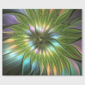 Lumineuze kleurrijke Fantasy Flower Fractal Art Cadeaupapier (Vlak)