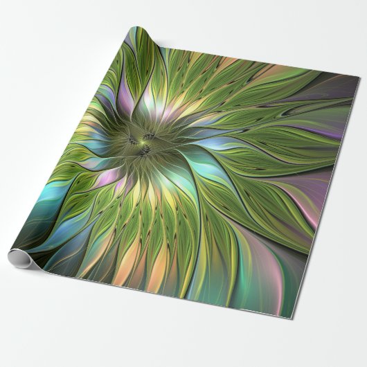 Lumineuze kleurrijke Fantasy Flower Fractal Art Cadeaupapier (Uitgerold)