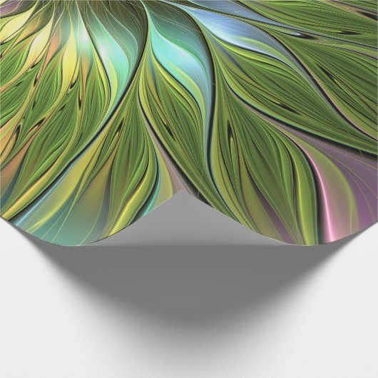 Lumineuze kleurrijke Fantasy Flower Fractal Art Cadeaupapier (Hoek)