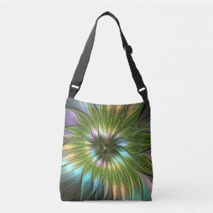 Lumineuze kleurrijke Fantasy Flower Fractal Art Crossbody Tas