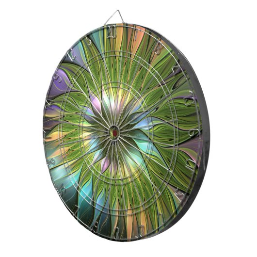 Lumineuze kleurrijke Fantasy Flower Fractal Art Dartbord (Voorkant Rechts)