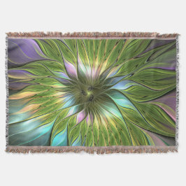 Lumineuze kleurrijke Fantasy Flower Fractal Art Deken