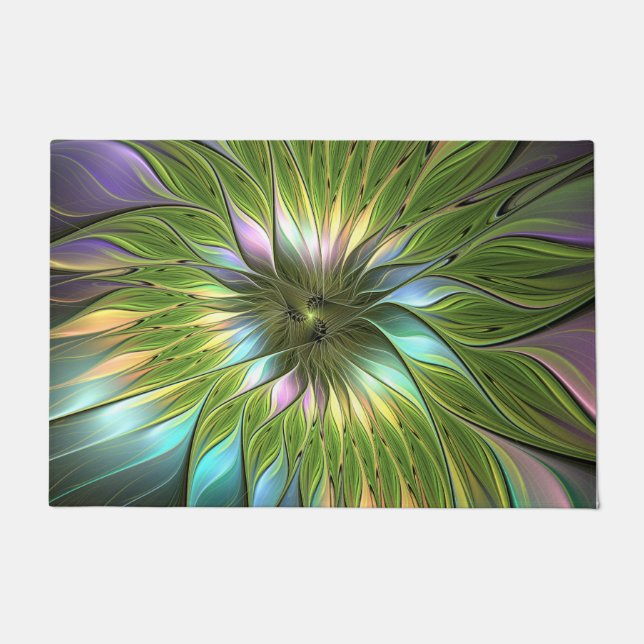 Lumineuze kleurrijke Fantasy Flower Fractal Art Deurmat (Voorkant)