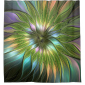 Lumineuze kleurrijke Fantasy Flower Fractal Art Douchegordijn (Voorkant)
