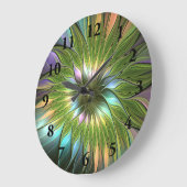 Lumineuze kleurrijke Fantasy Flower Fractal Art Grote Klok (Hoek)