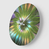 Lumineuze kleurrijke Fantasy Flower Fractal Art Grote Klok (Hoek)