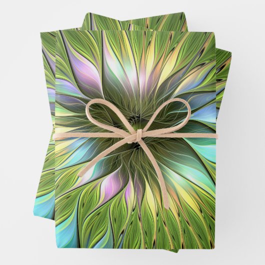 Lumineuze kleurrijke Fantasy Flower Fractal Art Inpakpapier Vel (In situ)