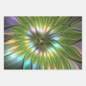 Lumineuze kleurrijke Fantasy Flower Fractal Art Inpakpapier Vel (Voorkant)