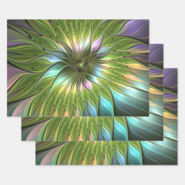 Lumineuze kleurrijke Fantasy Flower Fractal Art Inpakpapier Vel