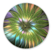 Lumineuze kleurrijke Fantasy Flower Fractal Art Keramische Knop (Voorkant)