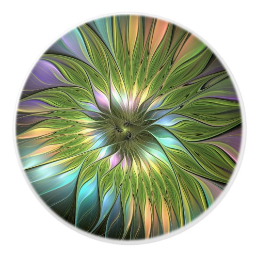 Lumineuze kleurrijke Fantasy Flower Fractal Art Keramische Knop (Voorkant)
