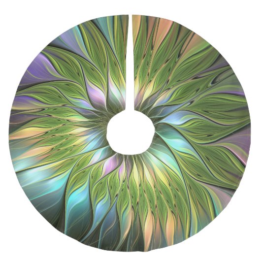 Lumineuze kleurrijke Fantasy Flower Fractal Art Kerstboom Rok (Voorkant)