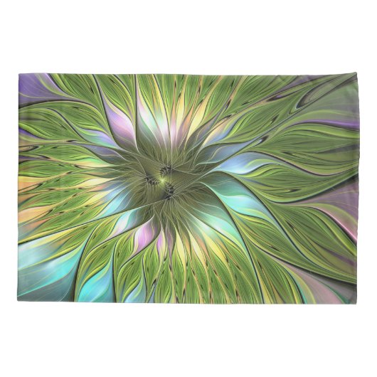 Lumineuze kleurrijke Fantasy Flower Fractal Art Kussensloop (Achterkant)